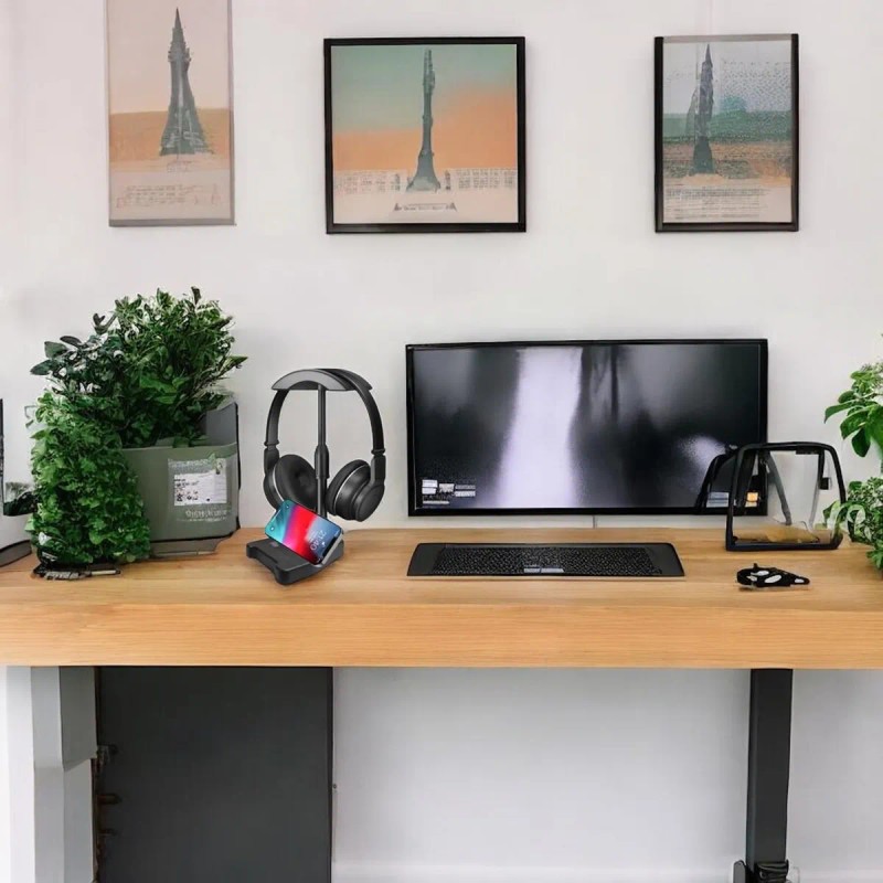 1 Soporte Para Audífonos Y Cel Base Universal Oficina