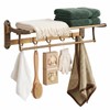 24" Vintage Style Brass Foldable Towel Rack with Hook, Gold