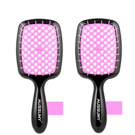 Aussumy Vented Detangling Hair Brush - 2 Pack Mini Round Detangler Hairbrush with Soft Bristles for Effortless Tangle Free - Ideal for Wet Dry or Damaged Hair for Women Men Kids - Pink & Pink
