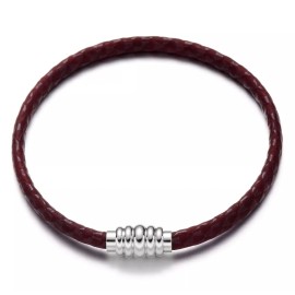 Unbranded Fashionable Trendy Soft Supple Leather Patterned Bracelet Magnetic Closure - Red Wine