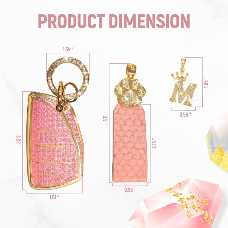 Linsdala Key Fob Cover with Rhinestone Cat Paw Crown Letter