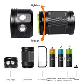 SecurityIng 18000LM 7 Modes 80m Scuba Diving Underwater Flashlight, Wide Beam Angle Waterproof 15x White + 6X Red + 6X Blue Fill Light Dive Photography Video Torch (Battery Not Included)