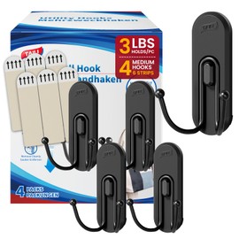 TAILI Adhesive Double Hooks for Hanging, 4 Coat Hooks & 6 Strips, Heavy Duty No-Drill Removable Large Wall Hanger for Towel, Backpack, Hat, Door,Kitchen Home Decor, Decorative Holder - Matte Black