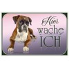 mrdeco Holz Schild 12x18cm Deutscher Boxer hier wache ich Holzschild