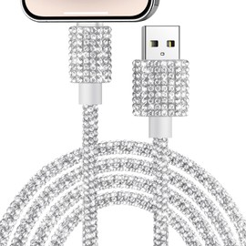 VOFUOE VOFUOE USB A to Phone Cable, [MFi Certified] Fast Charging Cable Bling Sparkling Diamond USB A Charging Cord for Women 4FT for Phone 14/13 /12/11, for iPad 9th/ 8th/7th Generation-Silver