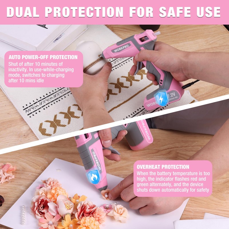 WORKPRO Glue Gun 7.2V, Corded & Cordless Using Hot Glue