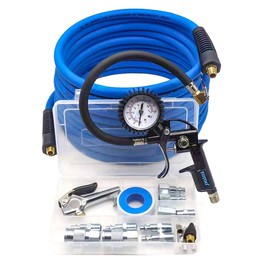 YOTOO Air Compressor Accessories Kit, Heavy Duty 20-Piece 1/4" NPT Air Accessory Tool Kit, 25 ft Hybrid Air Compressor Hose Kit with 100 PSI Tire Inflator Gauge, Blow Gun and Air Hose Fittings