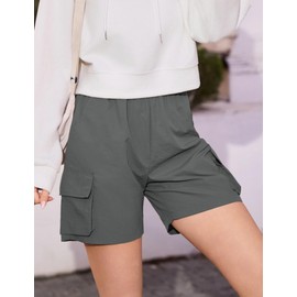 Totatuit Women's Summer Shorts Short Cargo Shorts Lightweight Waterproof and Quick Drying with Stretch High Waist and Pockets for Hiking Leisure, darkgray, XL