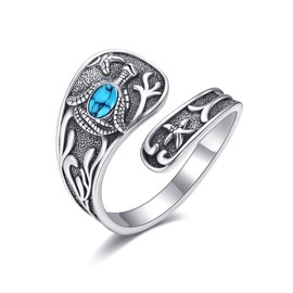 DAYLINLOVE Turtle Spoon Ring 925 Sterling Silver Turquoise Turtle Ring Starfish Open Rings Adjustable Thumb Rings Animal Jewellery Gifts for Women Turtle Lovers