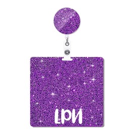 ANDGING LPN Badge Buddy and Reel Set Acrylic Horizontal Badge Card Buddies Holder Glitter Purple Nurse Nursing Gifts Bling Reels Retractable Medical ID Card HP6898
