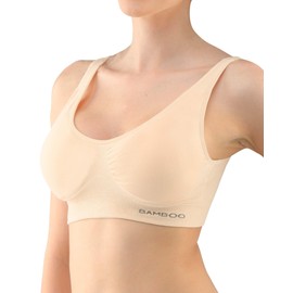ecoBAMBOO Bustier Women's Top Made of Bamboo, Padded Sports Bra Women Without Underwire, with Light Hold, for Yoga and Everyday Use, Beige 1