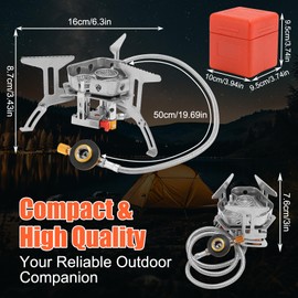 WODHMIEY Portable Camping Stove 5800W 3-Head Outdoor Gas Cooker with 60cm Extended Hose & Adapter, Lightweight Foldable, Windproof & High-Temperature, Ideal for Hiking, Fishing, BBQ, Emergency Cooking