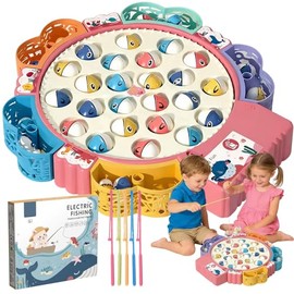 Juego de Pesca para Niños, Juguetes Montessori con 24 Peces, Juego de Pesca Giratorio con Música, Juguetes Ideales Regalo Perfecto de Navidad, Cumplea