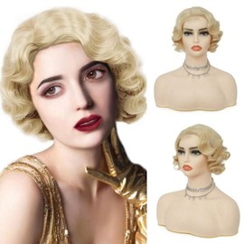 Salaibs Blonde 1920s Short Curly Finger Wave Wigs for Women Synthetic Fibre Vintage Cosplay Costume Hair Wig