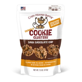 Crazy Monkey Baking | Granola Cookie Clusters | 18 Grams Whole Grain | All Natural Ingredients | 7.5 Ounce Resealable Bag | Dark Chocolate Chip