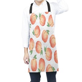 Mugod Peach Funny Apron Watercolor Hand Drawn Peaches Seamless Pattern Adjustable Neck Kitchen Apron for Men Women Cooking Baking BBQ Grilling 27"x31"