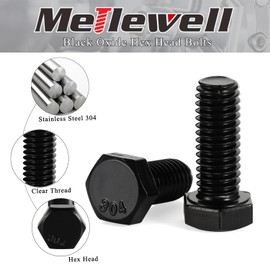1/4-20 x 1/2“ Hex Head Bolts, Fully Threaded, Stainless Steel 304(18-8) Bolt, Black Oxide Finish, Quantity 25