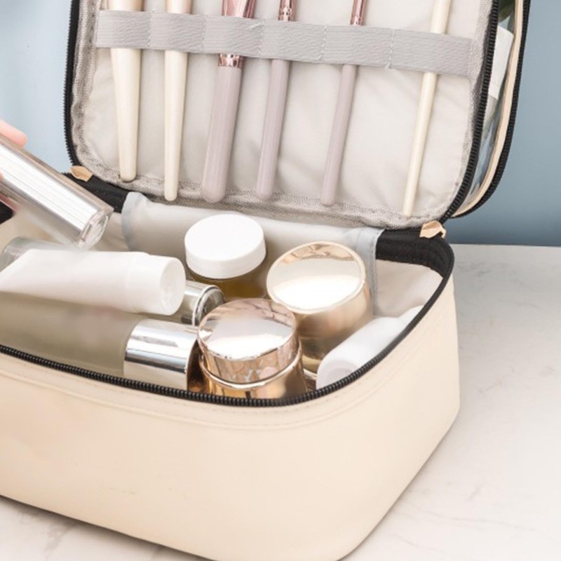 Double Layer Makeup Bag Waterproof, Spacious Alloy Zippers Durable Handle