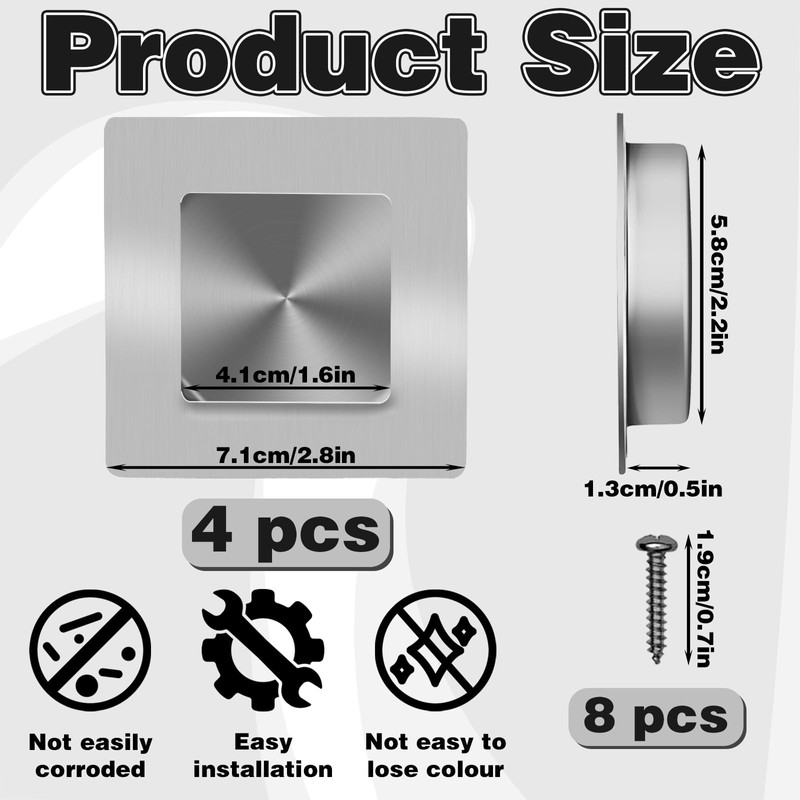 4 Pack Flush Pull Handle for Door, Square Stainless Steel