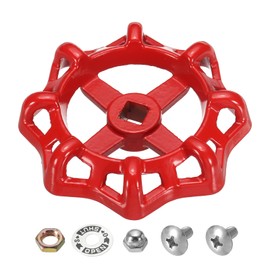PATIKIL Outside Faucet Handle Square Stem Hole 11x11mm, Cast Steel Round Wheel Faucet Handles Replacement Water Spigot Handle with Screws Spacer, Red
