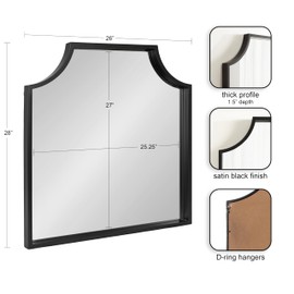 Kate and Laurel Travis Modern Scalloped Arch Wall Mirror, 26 x 28, Black, Decorative Scallop Arched Bathroom Mirror for Over Sink or for Use as Living Room Wall Decor Accent