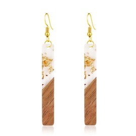 ONLYJUMP Natural Wood Resin Bar Dangle Earrings for Women Boho Earrings Statement Earrings Geometric Bar Wooden Earrings (Gold)