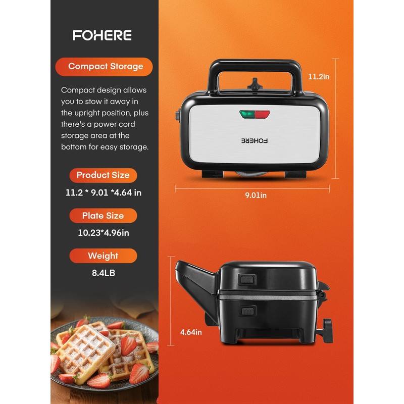 FOHERE Sandwich Maker 3 In 1 Waffle Maker With Removable