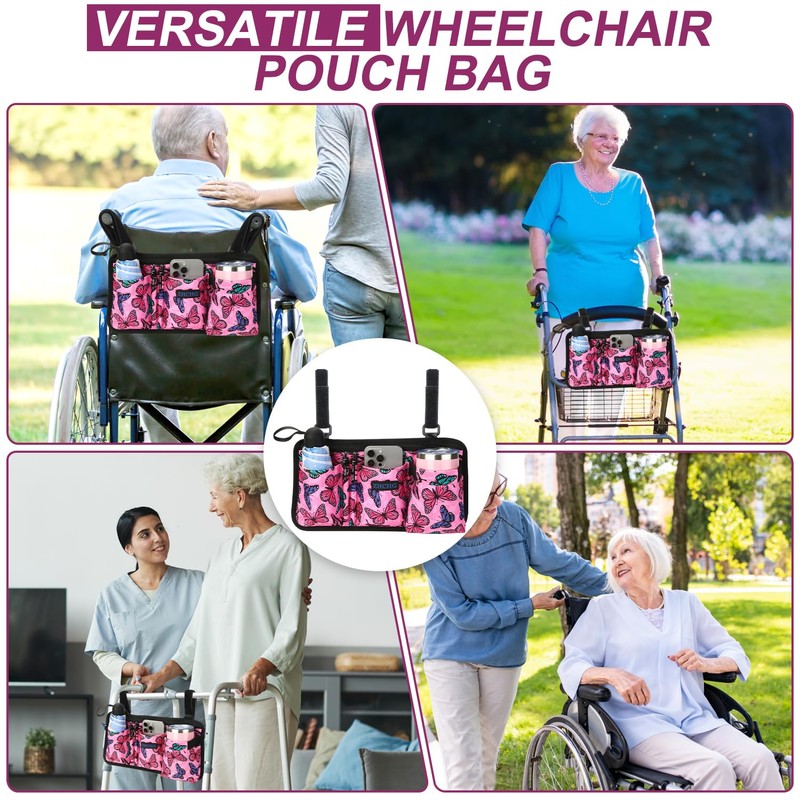 Wheelchair Side Bag, Wheel Chair Armrest Pouch Accessories with Cup