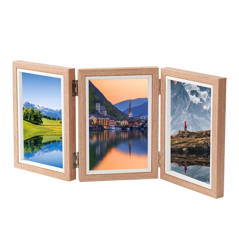 Three Photo Frame | Rustic Hinged Trifold Frame | Family