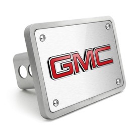 iPick Image Made for GMC 3D Logo in Red Inlay on Brush Billet Aluminum 2 inch Tow Hitch Cover