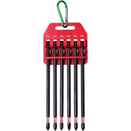 Long Impact Bit Set W/clip, 2 Phillips, 2 Square, T25 TORX, 6-Inch Length, 6-,Industrial Strength, 1/4" Hex Shank - Color: 6pc 6 in. PH2