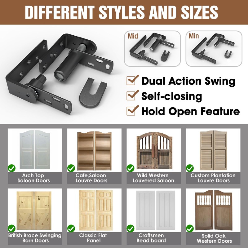Saloon Door Hinges, Double Action Spring Hinge Self Closing, Heavy