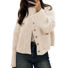 Cicy Bell Womens Chunky Knit Cardigan Sweaters Button Down Mock Neck Open Front Jacket Winter Casual Outerwear with Pockets Beige