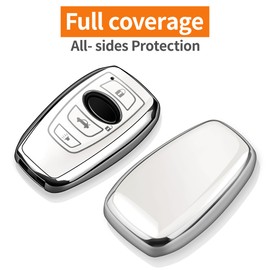 Sindeda for Subaru Key Fob Cover with Keychain Soft Full Protection Key Shell Compatible with BRZ Legacy Outback Ascent Crosstrek Forester WRX Smart Key (White)