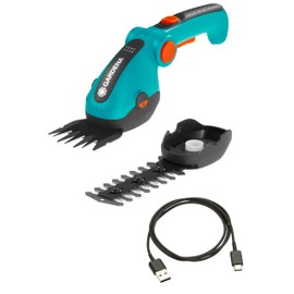 Gardena 9888-56 Battery Grass and Shrub Shears - Cordless, Handheld Shears for Trimming Lawn Edges or Small shrubs and Bushes, 80 Min Run time, Replaceable Quality Non Stick Blades, Turqoise