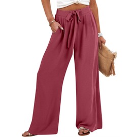 Caracilia Women Wide Leg Palazzo Pants Summer High Waist Flowy Casual Trousers Loose Lounge Beach Travel Vacation Clothes Rust Red X-Large