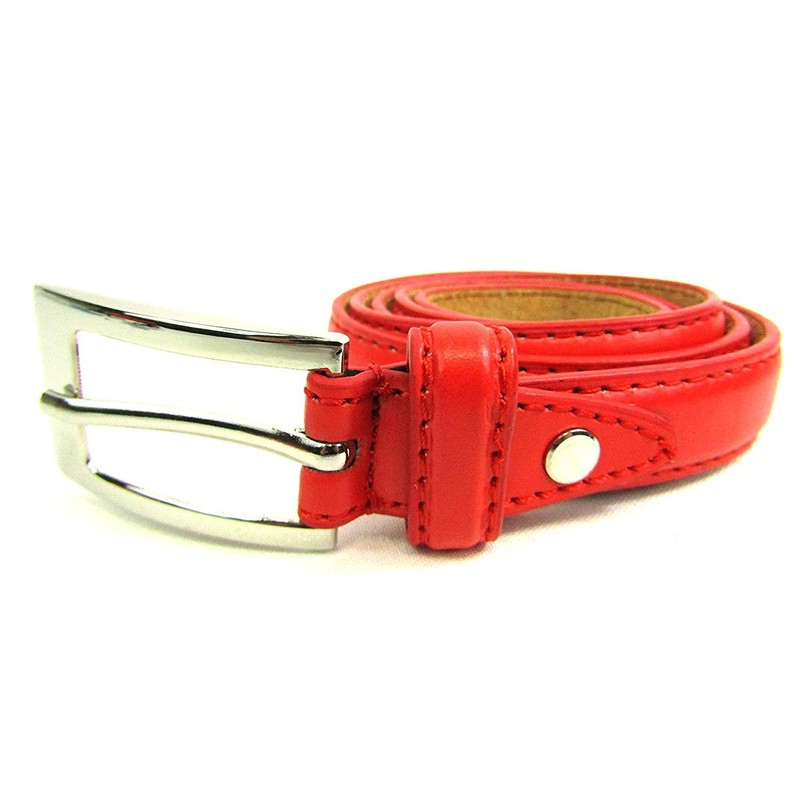 Ladies Skinny Leather Belt (34" to 37" LARGE, RED)
