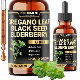 Penhoment 8in1 Oregano Oil Liquid Drops with Black Seed Oil, Elderberry, Garlic, Olive...