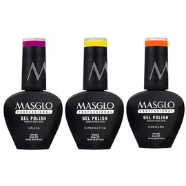 MASGLO Gel Polish Kit - Summer Vibes, 3 Bright Tropical Shades, Vegan UV/LED Semi-Permanent Manicure, 30-Day Wear, Vacation-Ready Color, High-Shine Formula