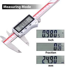 VINCA IP67 Grade Digital Caliper, DIPA-0605 0-6 Inch/150mm, Inch/Millimeter/Fraction Conversion, Stainless Steel, Large LCD Screen