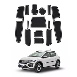 LFOTPP Dacia Sandero 3 / Sandero Stepway III Rubber Mats, Car Centre Console Non-Slip Mats, Cup Mats, Drink Holder, Armrest Door Slot, Sandero Car Accessories (White)