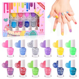ETYJO Kids Nail Polish - 12 Colors Rainbow Nail Polishs, Non-Toxic Water-Based Peel Off Nail Polish Set, Gift Kit Set for Kids Girls, Ages 3+