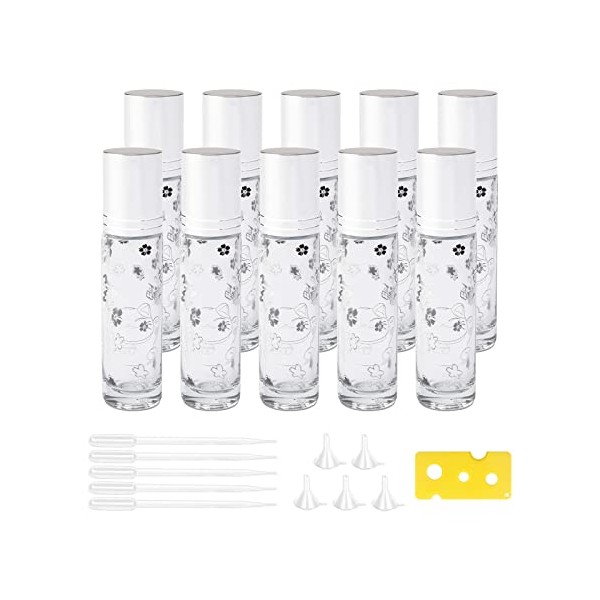 JIUWU 10Pcs 1/3Oz Glass Roller Bottles 10ml Lucky Cat Glass