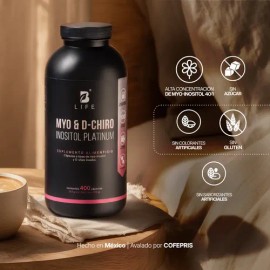 Myo y D-Chiro Inositol Con 400 Cápsulas Ratio 40:1 - 2000mg por porción | Apoya el Equilibrio, el Metabolismo y el Bienestar Femenino | Suplemento Mujer | Más porciones por bote | B Life