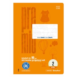 Staufen premio Learning to Write Book - 10 Notebooks 16 Sheets Each DIN A5, Line Style 2 (4/4/4 mm Lined, Coloured Lined Ruling), 90 g/m² Recycled Paper, Round Corners Prevent "Donkey Ears"