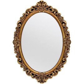 OIGUMR Oval Wall Mirror Mirror Vintage Hanging Mirrors for Bedroom Living-Room Dresser Decor (Gold, 15.7 x 11.2 inch)