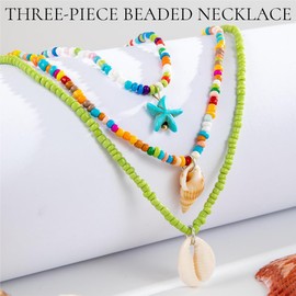 KUMSODE 3 Pieces Boho Choker Necklace Pendant Necklaces Shell Necklace Beads Layered Necklace for Women