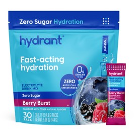 Hydrant Hydrate Zero Sugar, Individual Hydration Electrolyte Powder Stick Packets with Zero Sugar and Electrolytes for Rapid Hydration (Berry Burst, 30 Count)