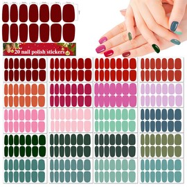 XEAOHESY 20 Sheets Solid Color Nail Polish Strips Stickers Red Green Color Full Nail Wraps for Women with Nail File Self-Adhesive Nail Strips Gel Nail Stickers for Nails
