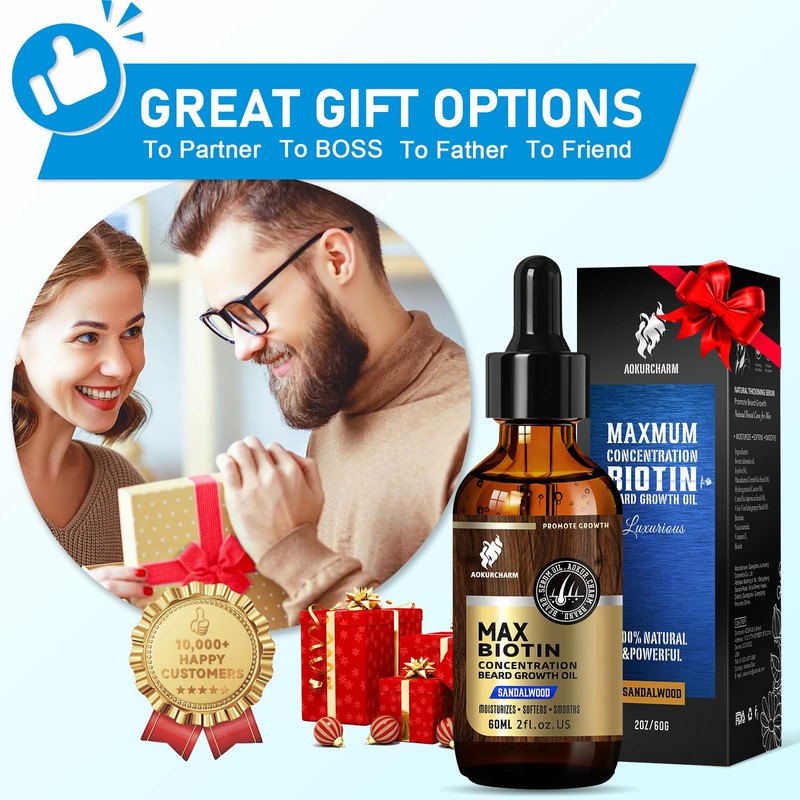 aokur Biotin Beard Oil for Men – Sandalwood Scented Beard